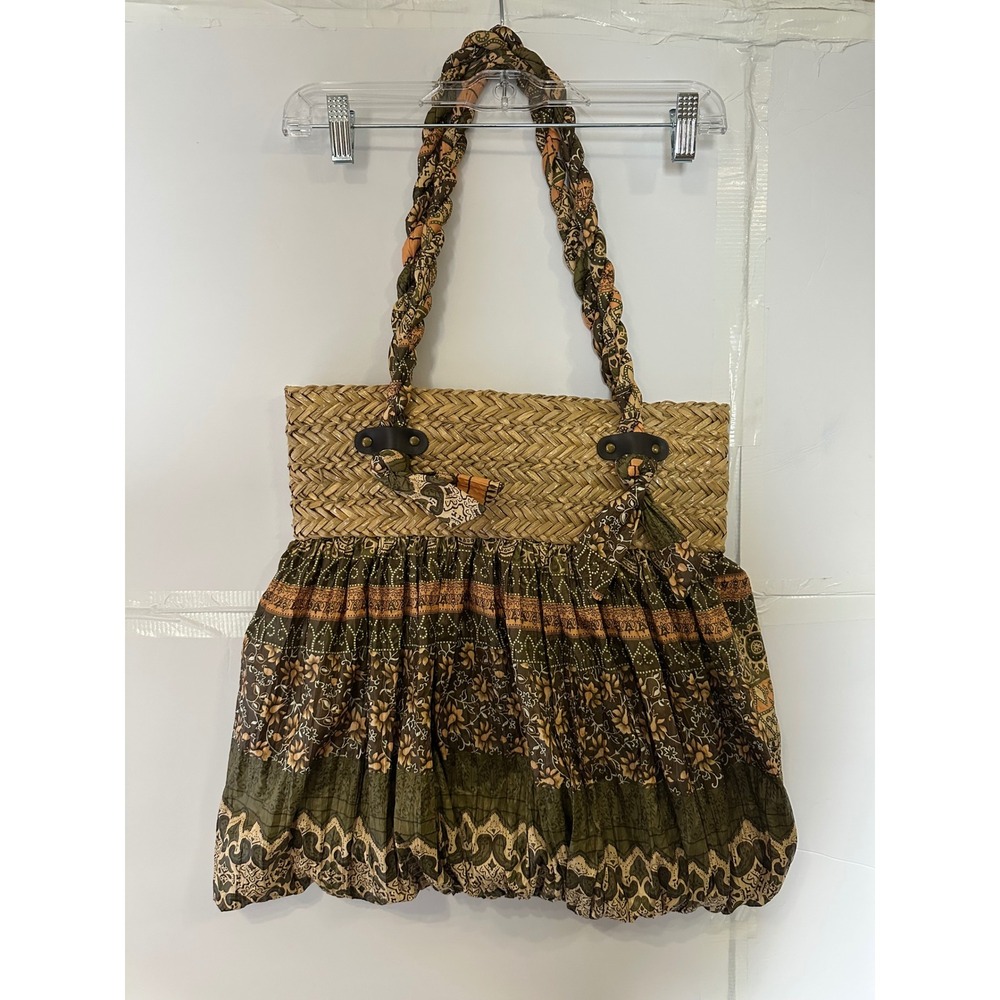 Poppie Jones Woven Raffia Boho Hobo Bag Tapestry Fabric